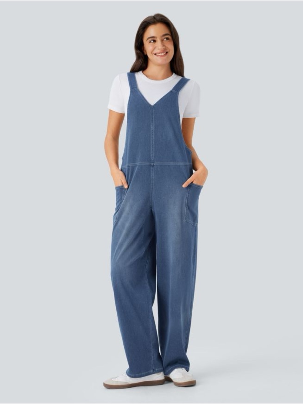 HALARA Flex Denim Wide Leg Stretch Overalls L